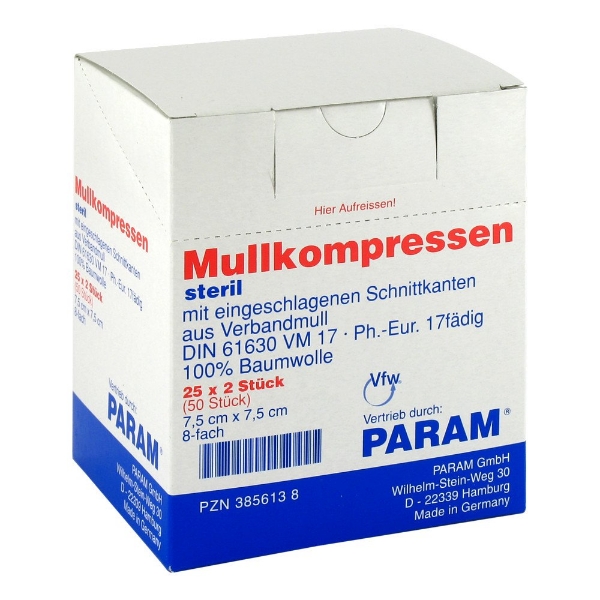 Bild von Mullkompressen 7,5x7,5 Cm Steril 8fach (25x2 stk)